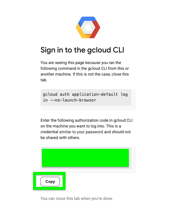 Copy auth code