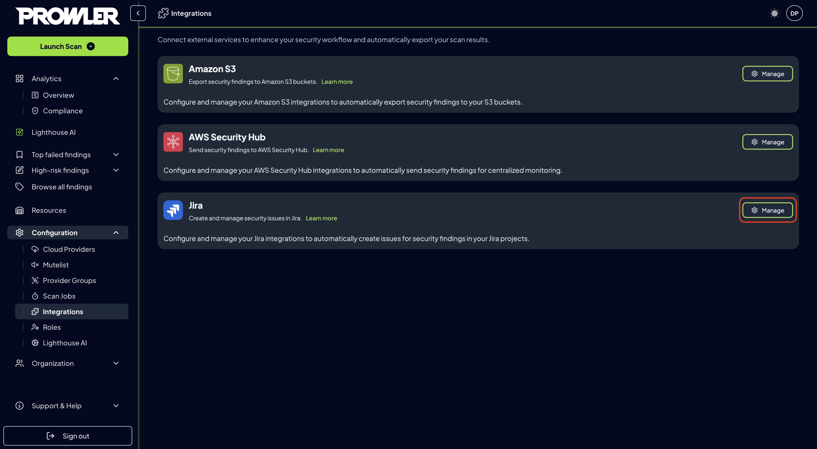 Integrations tab