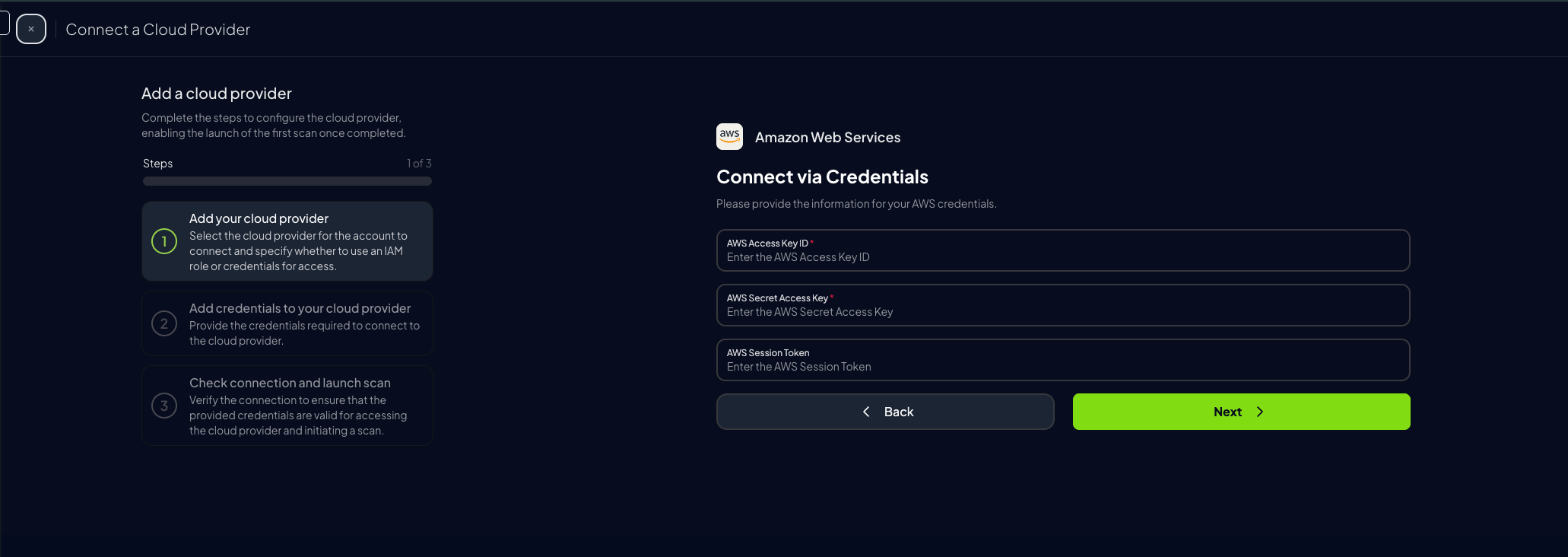 Connect via credentials